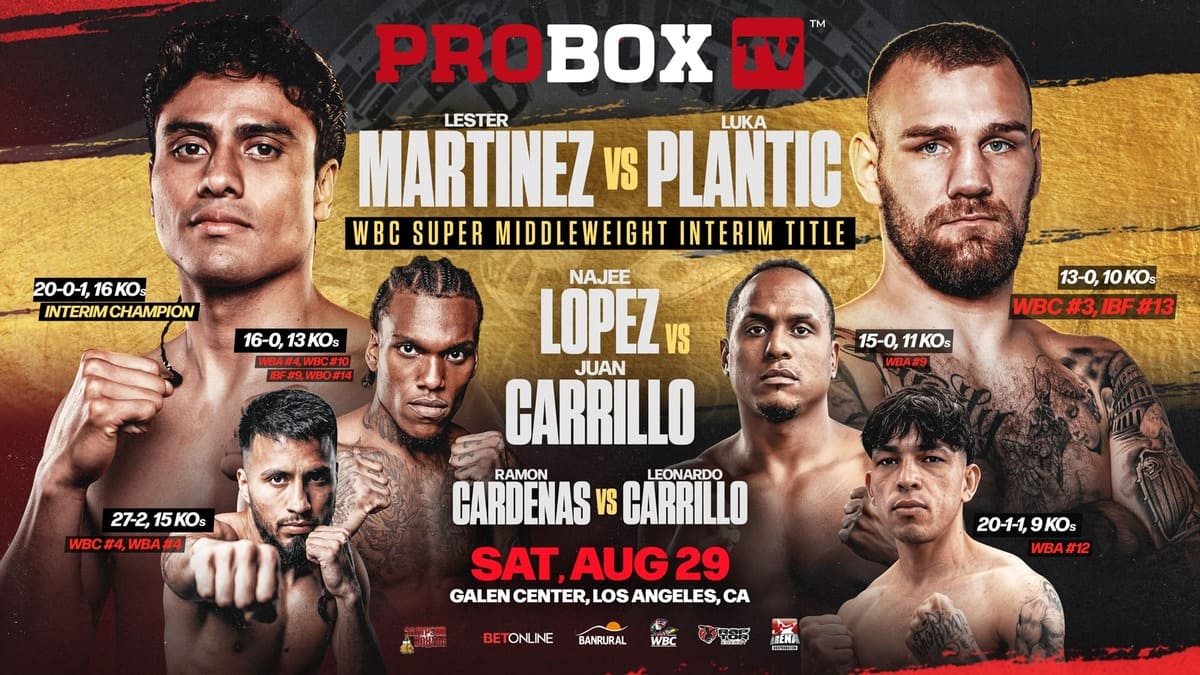 Lester Martinez vs Luka Plantic: Live Stream, Betting Odds & Fight Card